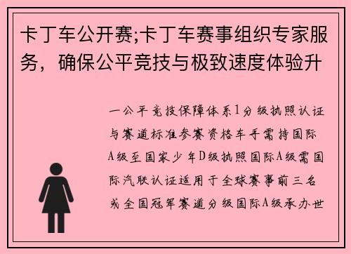 卡丁车公开赛;卡丁车赛事组织专家服务，确保公平竞技与极致速度体验升级之旅